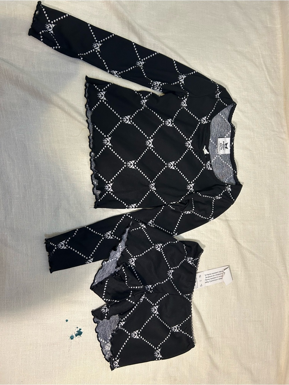 Black Geometric Chain-Print Kids Pajama Set - Matching Top & Pants